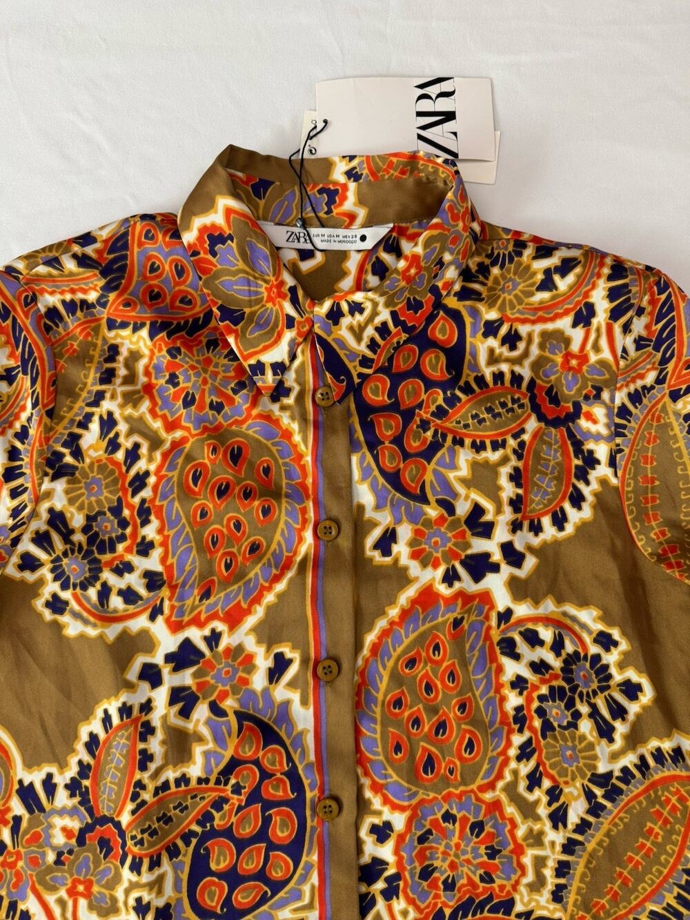 Zara Satin Shirt Blouse Women’s M Scarf Print Multi Baroque Top NWT Fall
